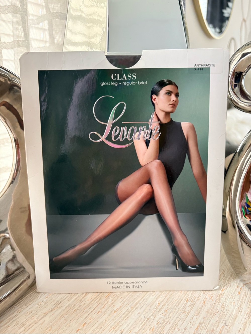 NWT Levante Anthracite Gray Class Gloss Leg Sheer Pantyhose Tights Size XL